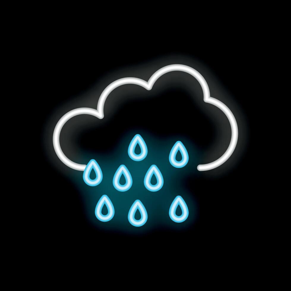Neon rainy cloud shining on a black background vector