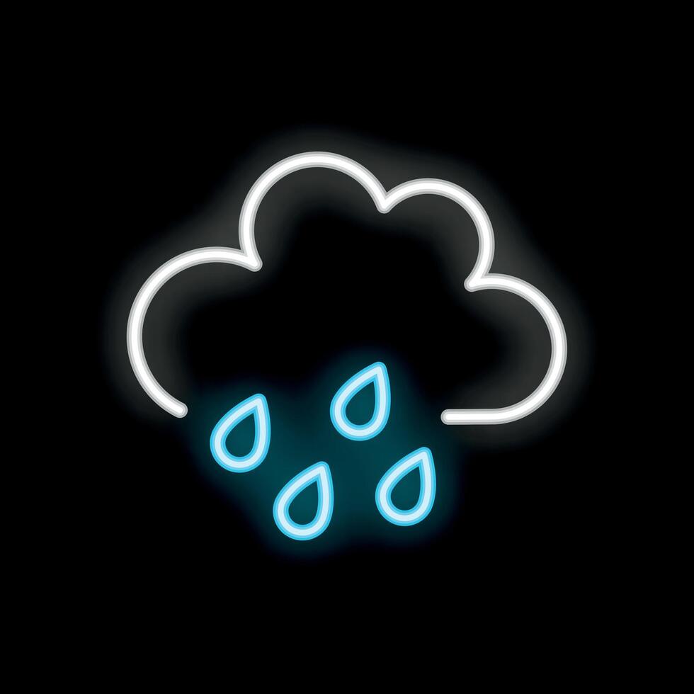 Blue neon sign showing rain cloud on black background vector