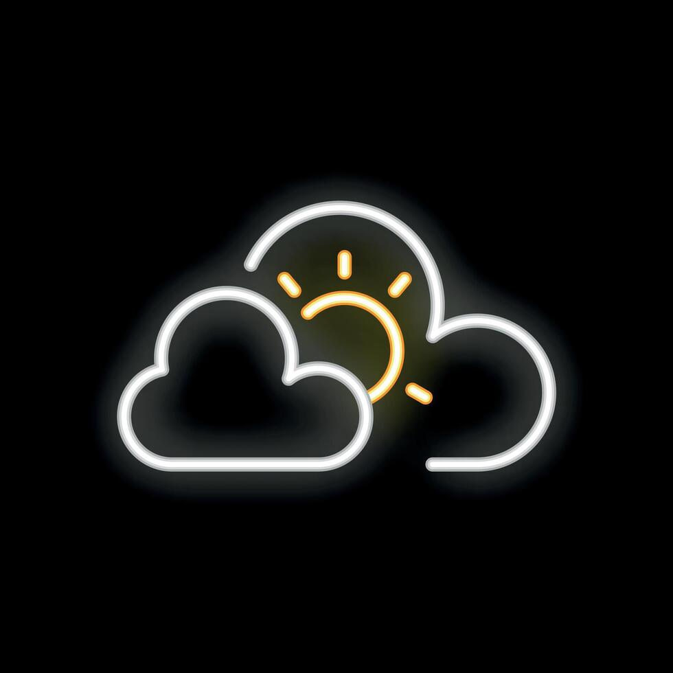 Bright neon sign showing sun shining through clouds vector