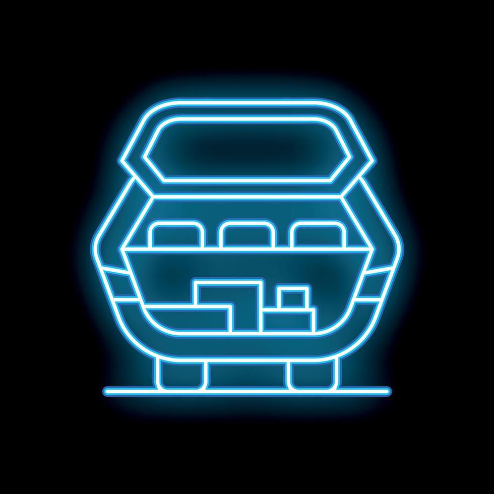 Blue glowing neon line open treasure chest filled with gold bars on a black background vector