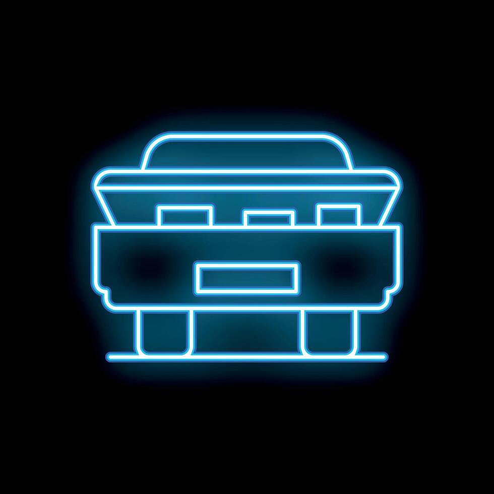 Blue neon pickup truck icon glowing on black background vector