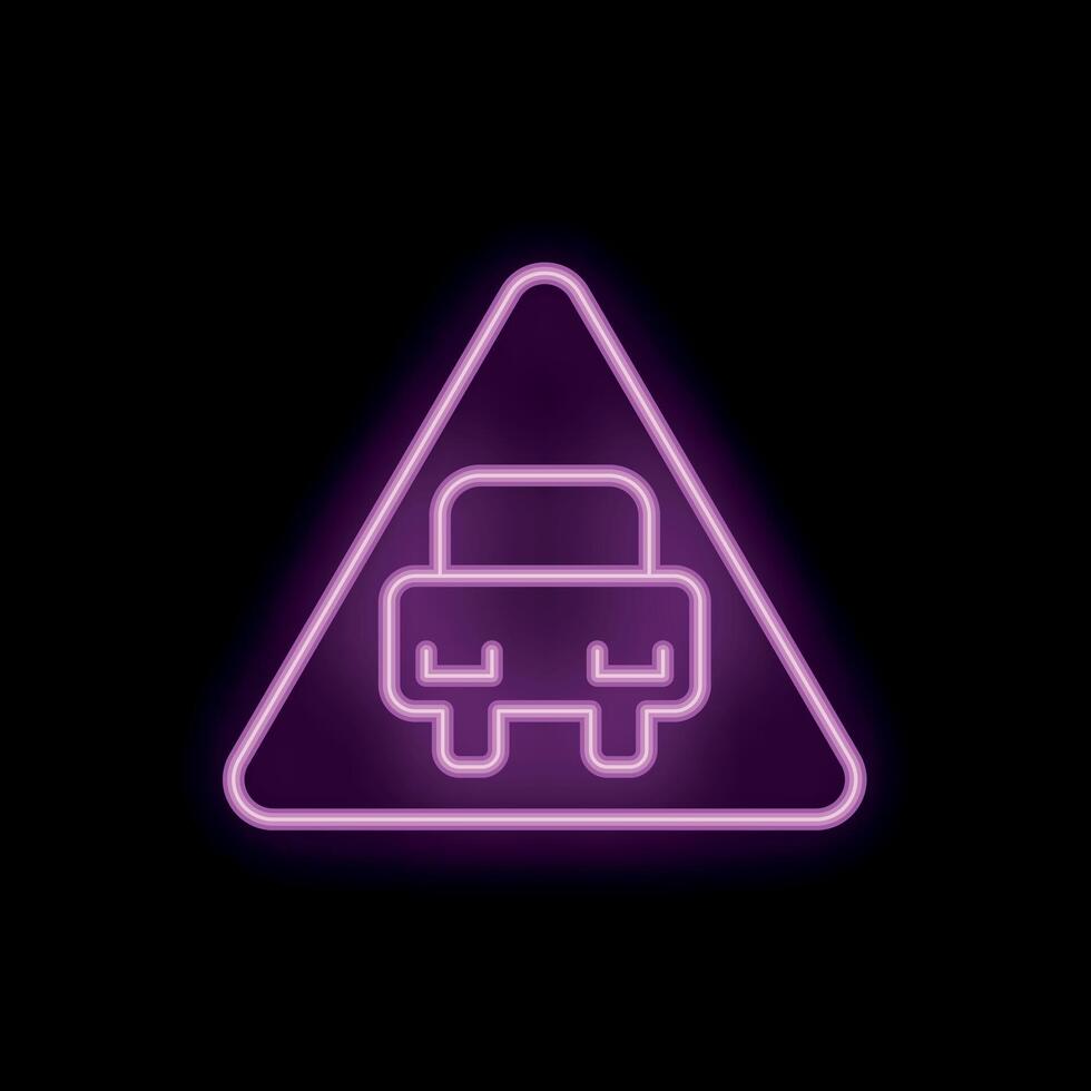 Neon pink triangle warning sign indicating vehicles on black background vector