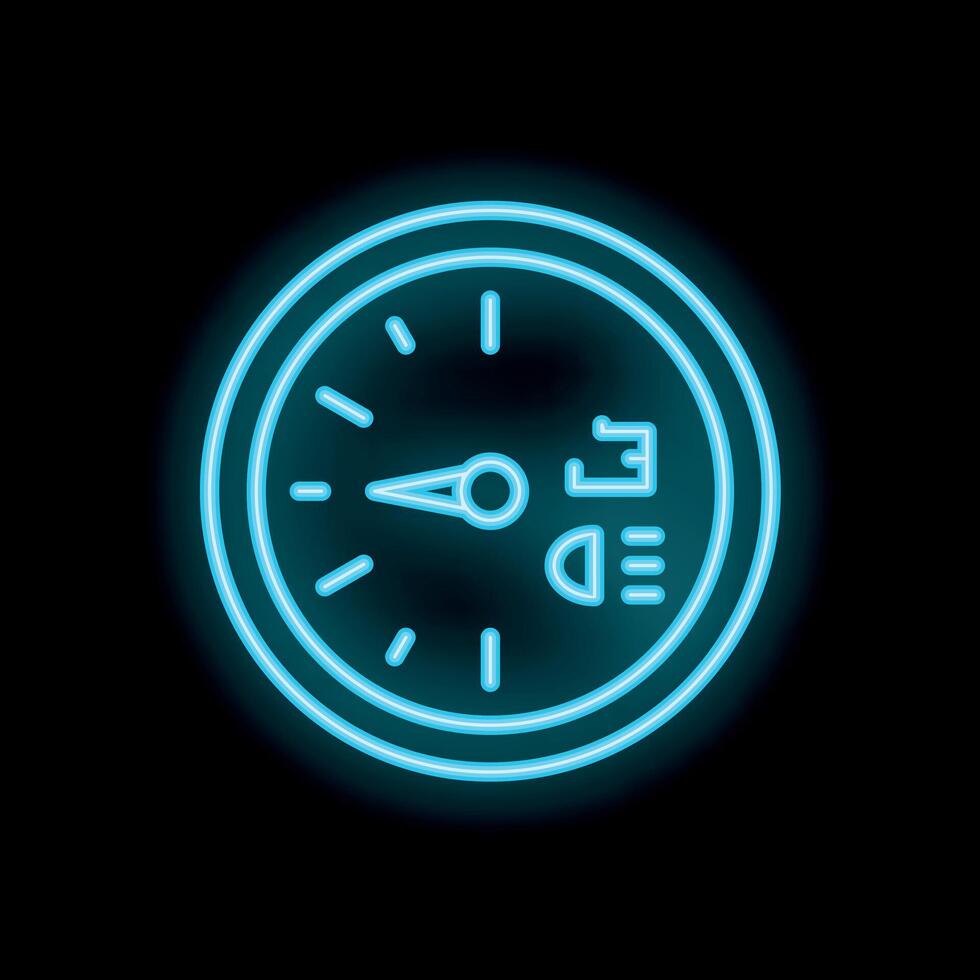 Neon blue speedometer glowing on black background vector