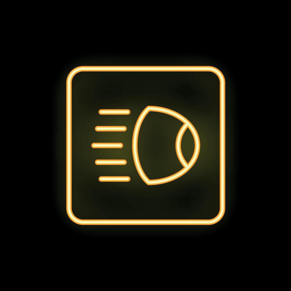 Neon yellow car headlight icon glowing on black background vector