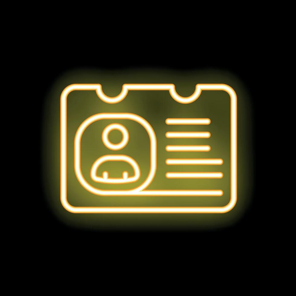 Neon yellow id card icon glowing on black background vector