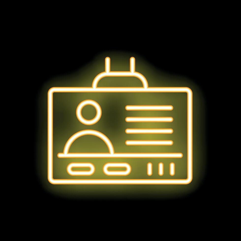 Neon yellow id card icon glowing on black background vector