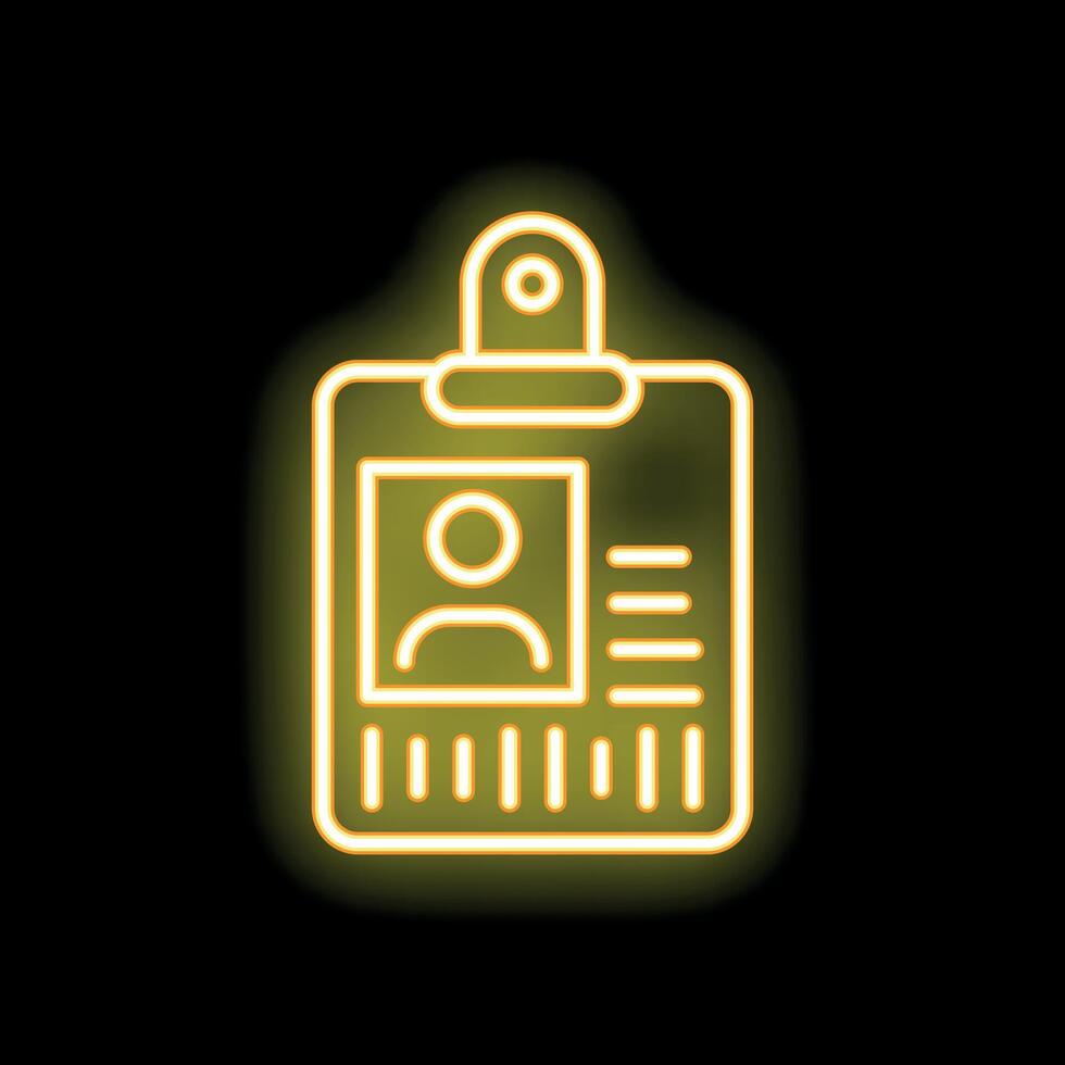 Yellow neon icon of identification card hanging on black background vector