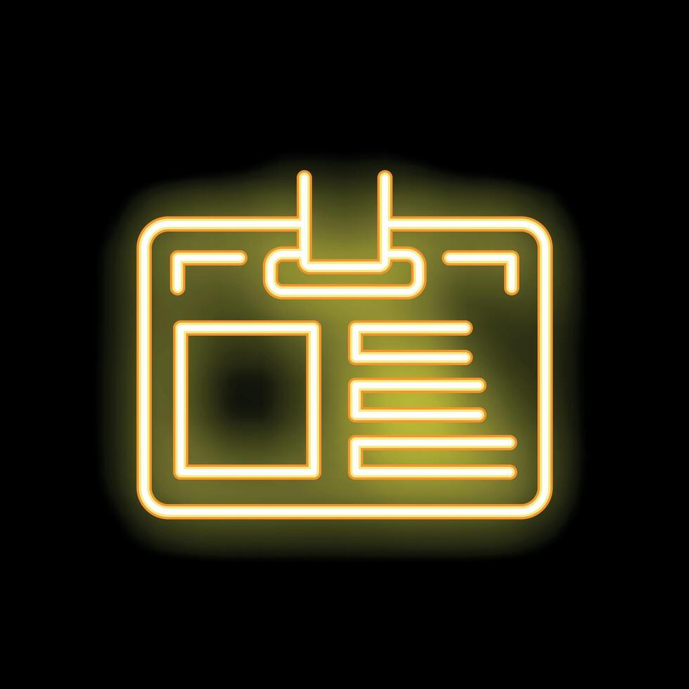 Yellow neon id card icon glowing on black background vector