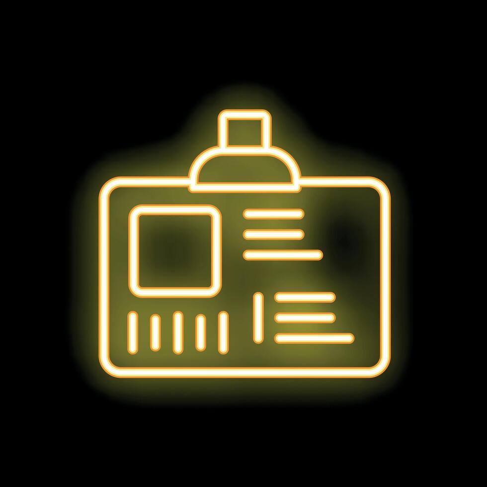 Yellow neon id card glowing on black background vector