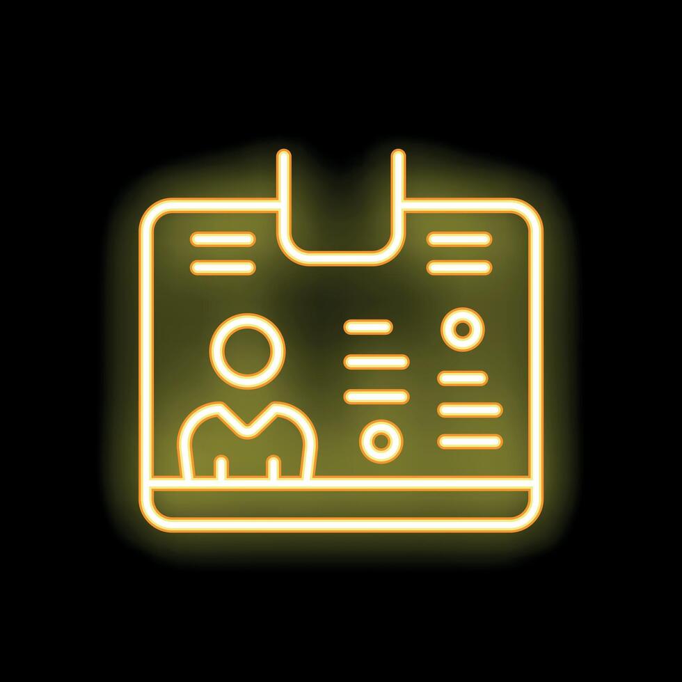 Neon yellow id card icon glowing on black background vector