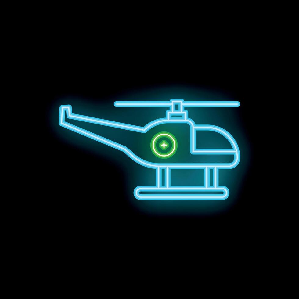 Neon style icon of medical helicopter delivering first aid vector