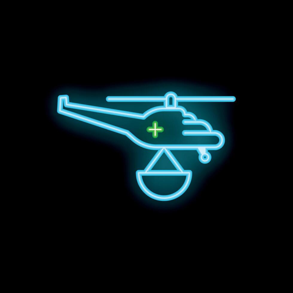 Neon style icon of medical helicopter carrying first aid supplies vector
