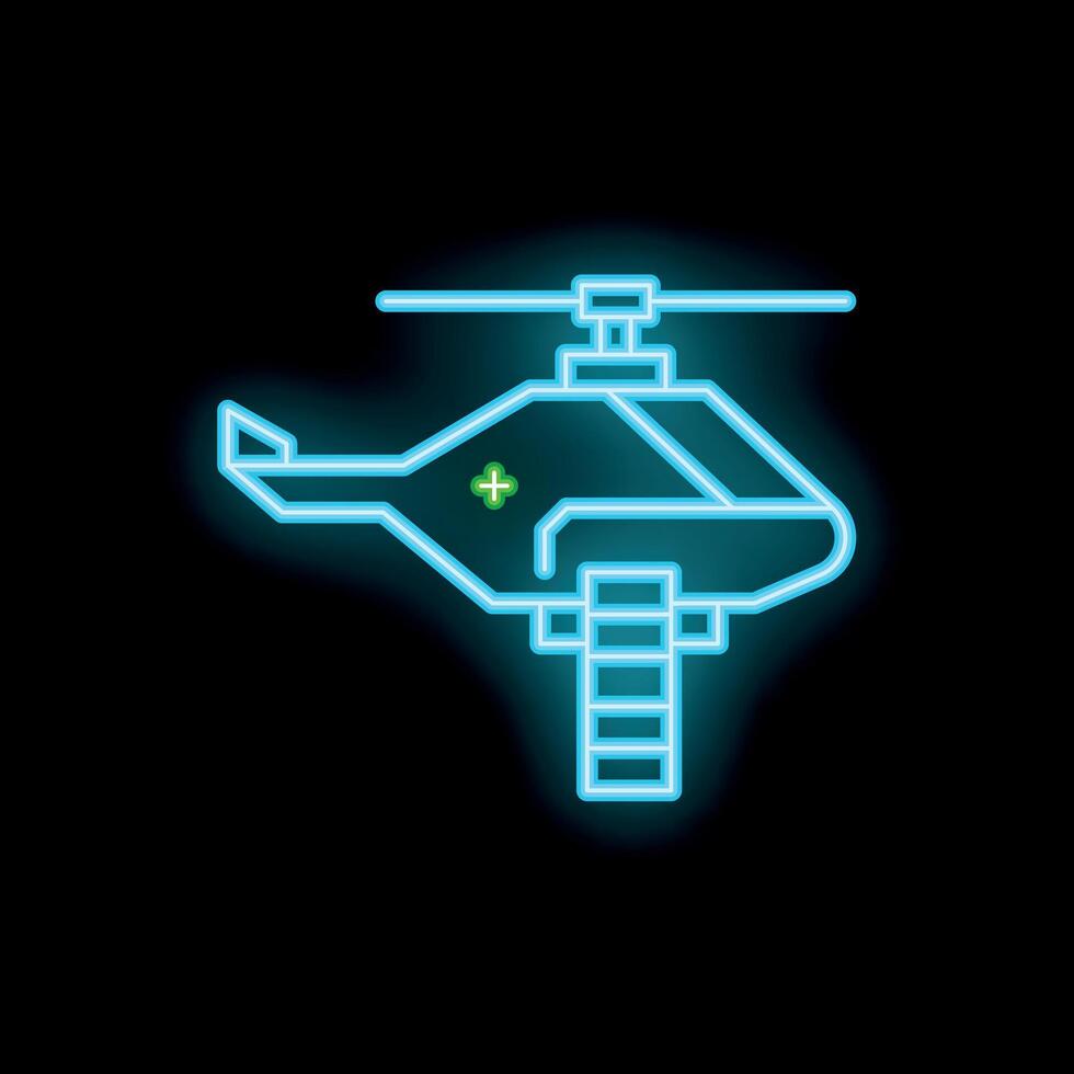Neon style icon of a medical rescue helicopter landing vector