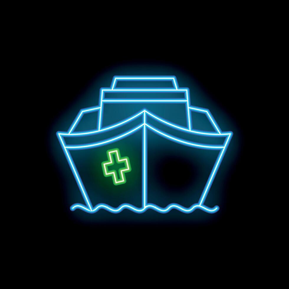 Neon sign representing a hospital ship navigating the ocean vector