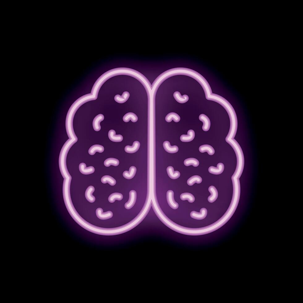 Neon pink brain glowing on black background vector