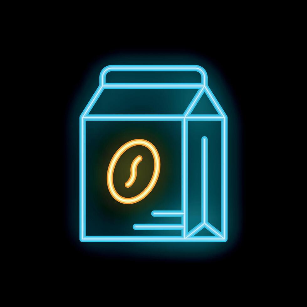Neon sign of coffee package shining on black background vector
