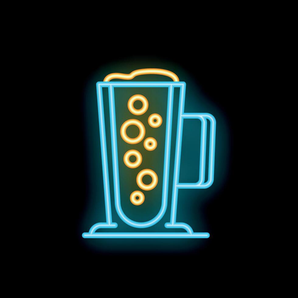 Glass of beer with foam glowing neon icon illustration vector