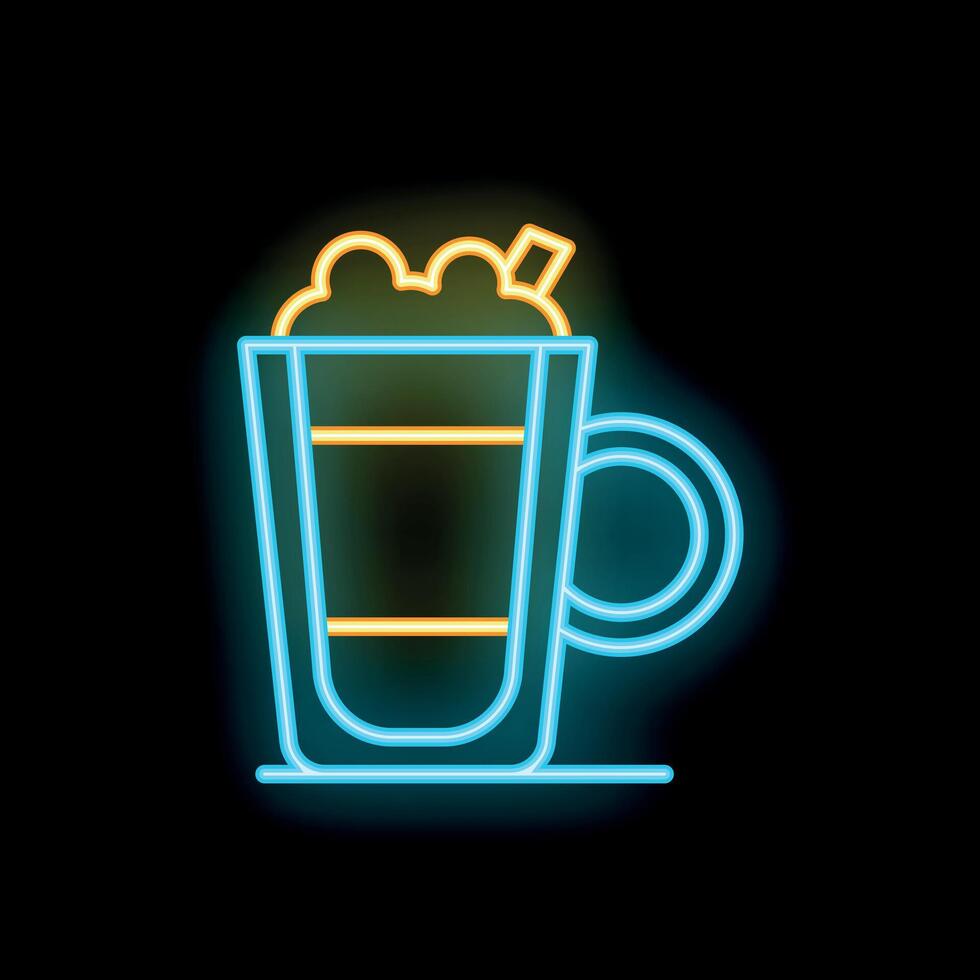Neon sign showing a cup of hot chocolate with whipped cream on black background vector