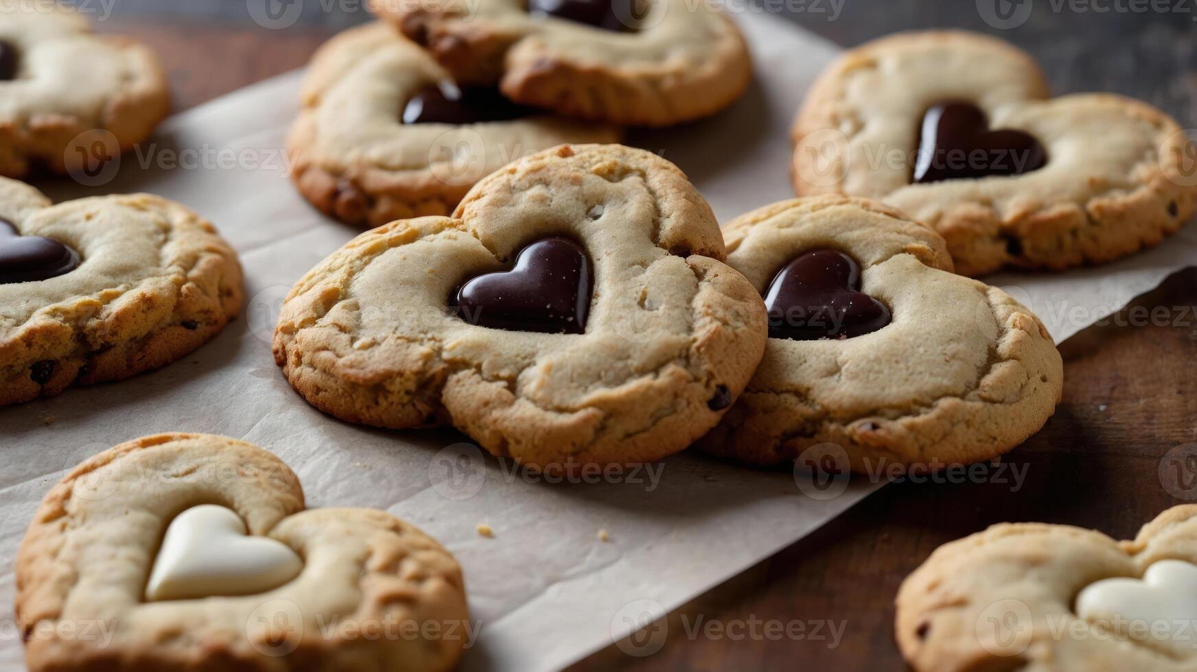 Heart-shaped cookies with chocolate filling, perfect for sharing or special occasions. photo
