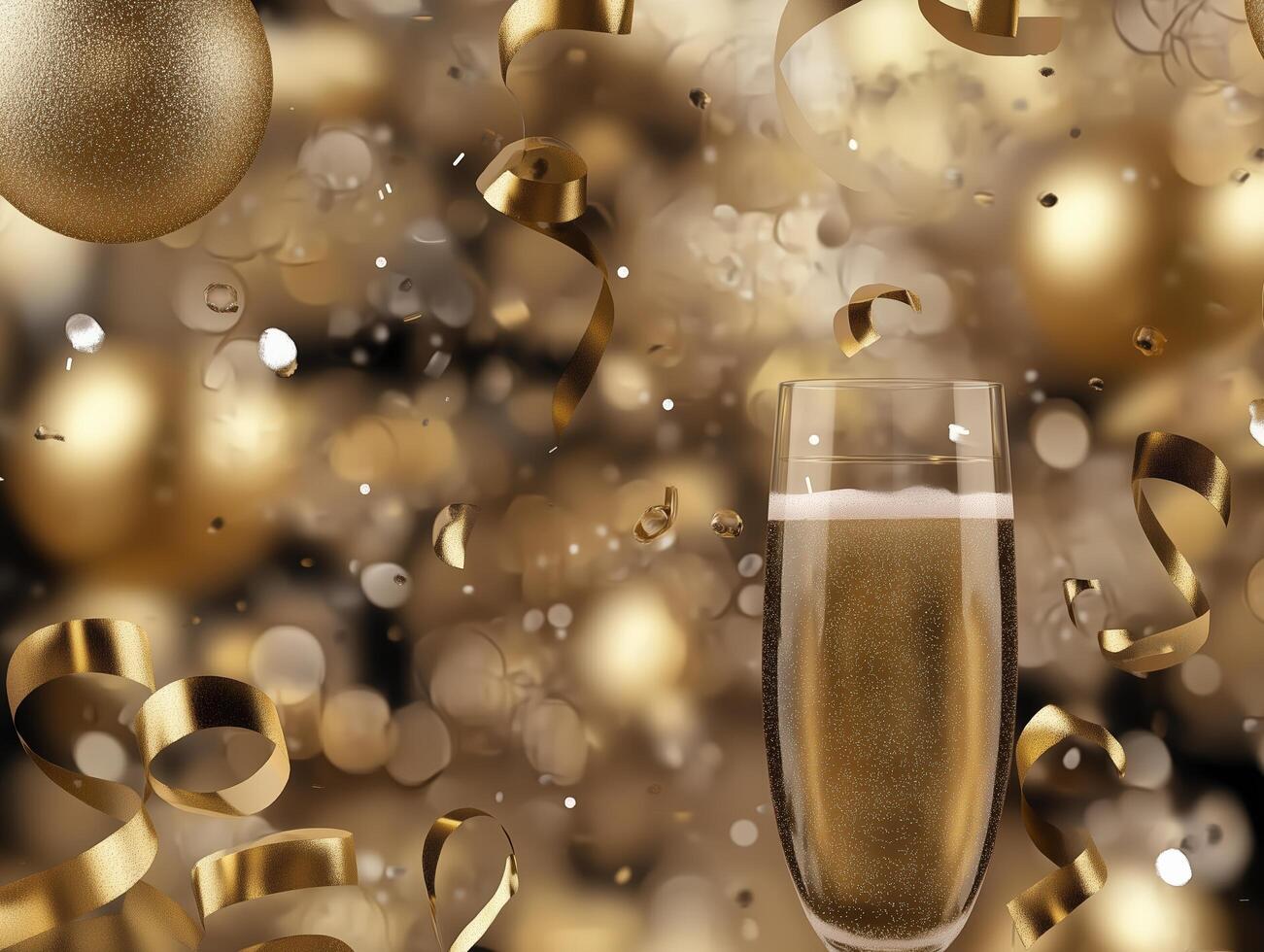 A Toast to the New Year A Glass of Champagne Amidst Golden Confetti photo
