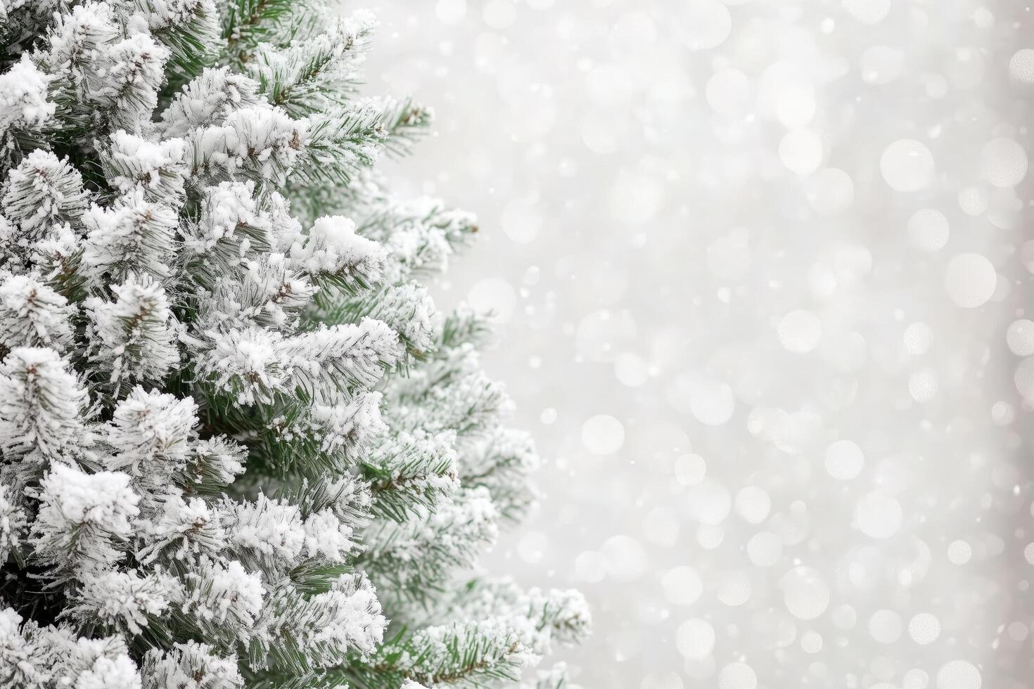A Snowy Christmas Tree Branch, Bathed in a Soft, Wintery Glow photo