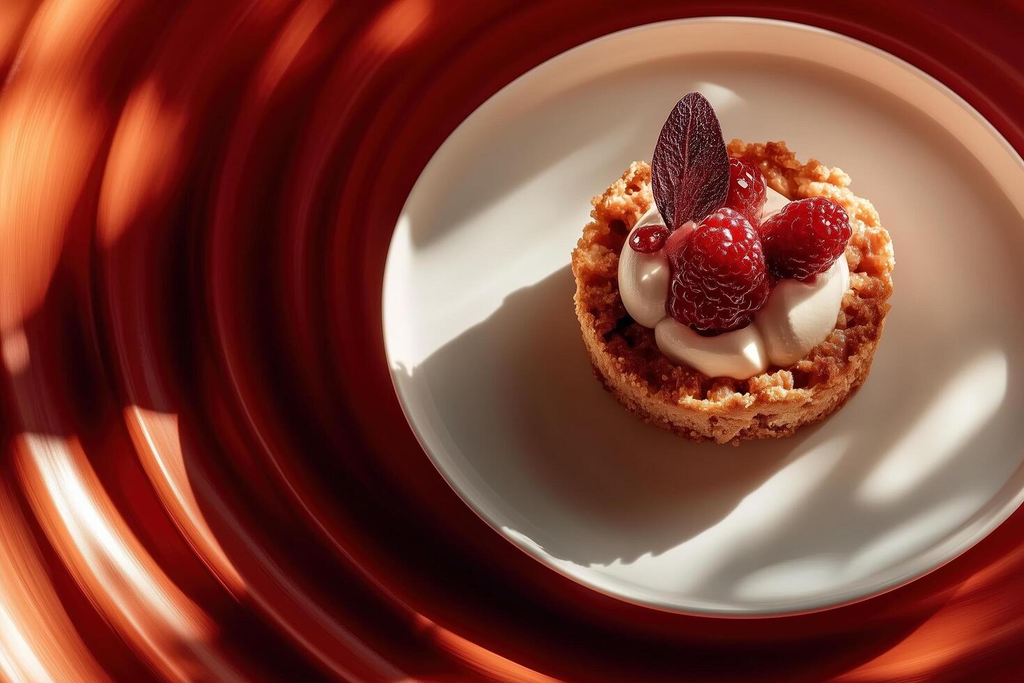 Delectable Raspberry Tart Topped with Whipped Cream photo