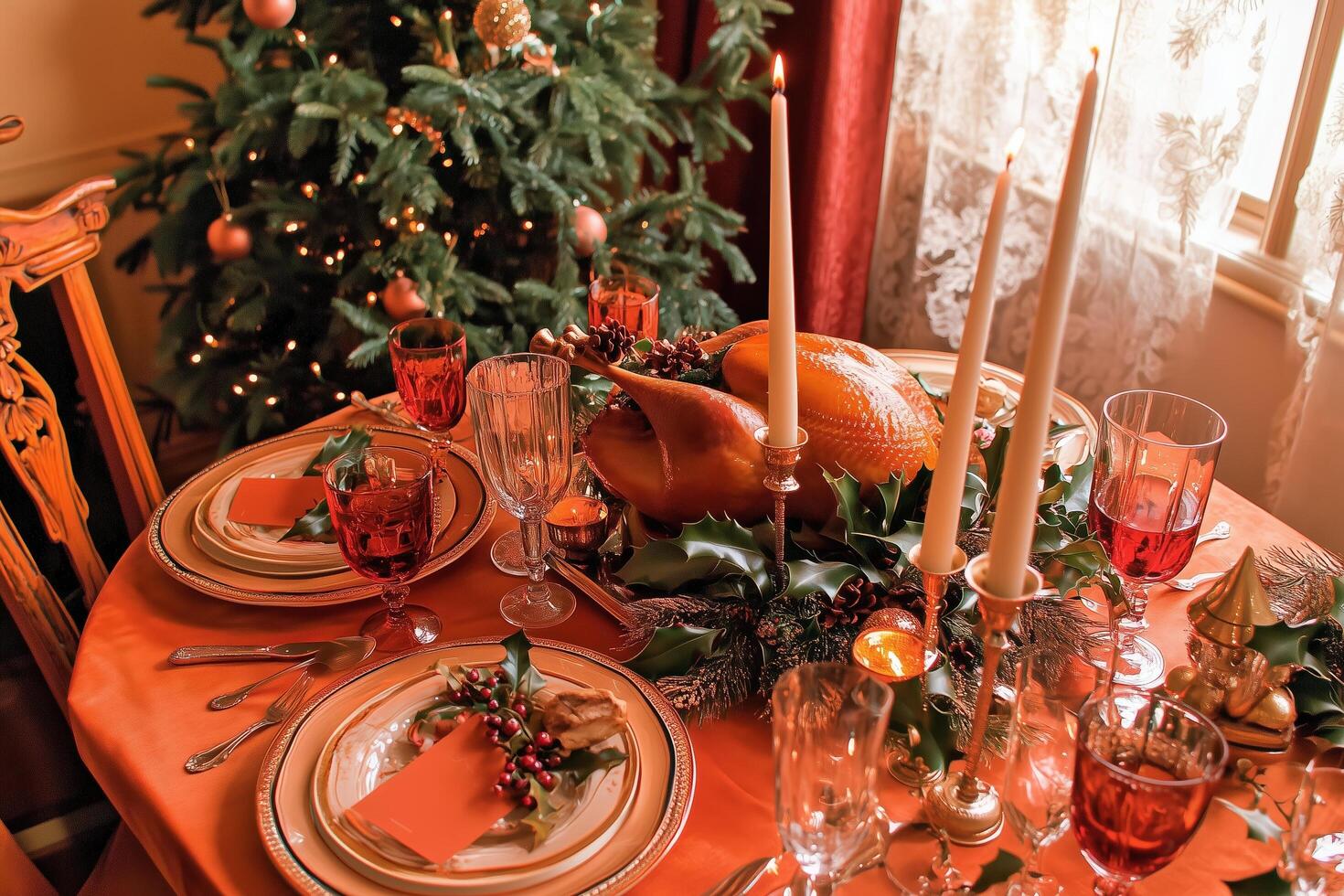 Elegant Christmas Feast Table Setting photo