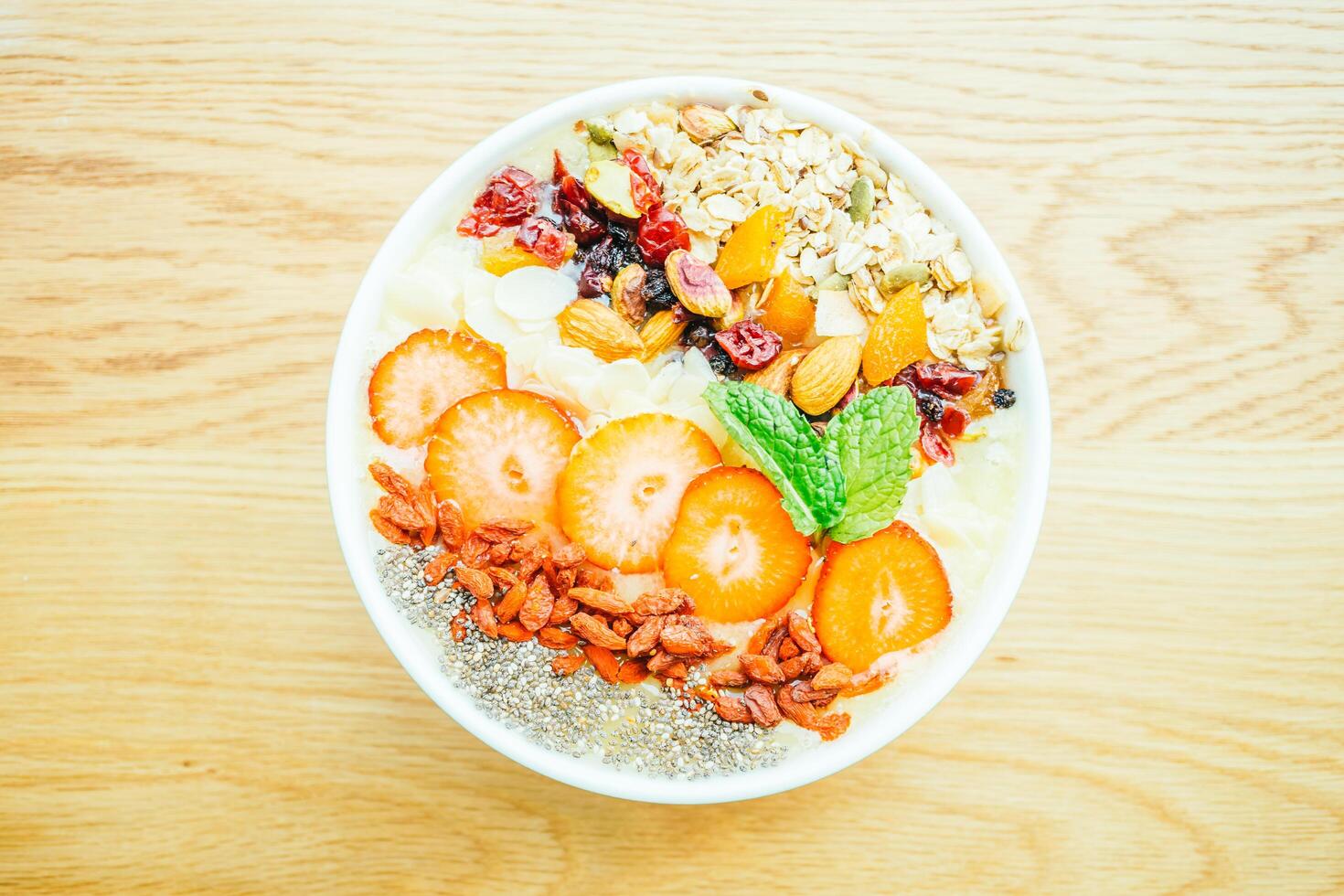 A bowl of fruit and nuts photo