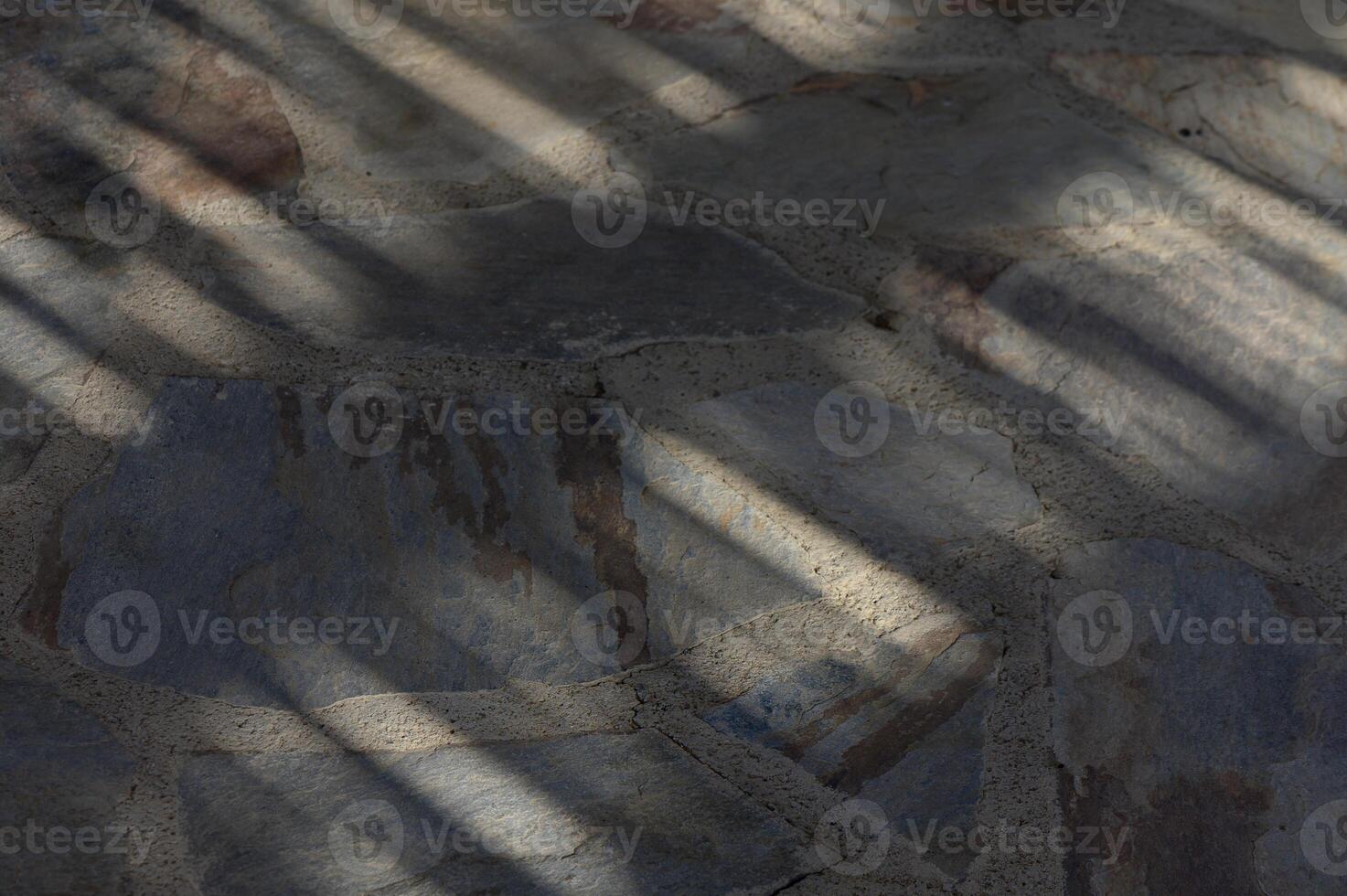 Shadows dance across textured stone paving in a tranquil outdoor space, capturing fleeting moments of light and form photo