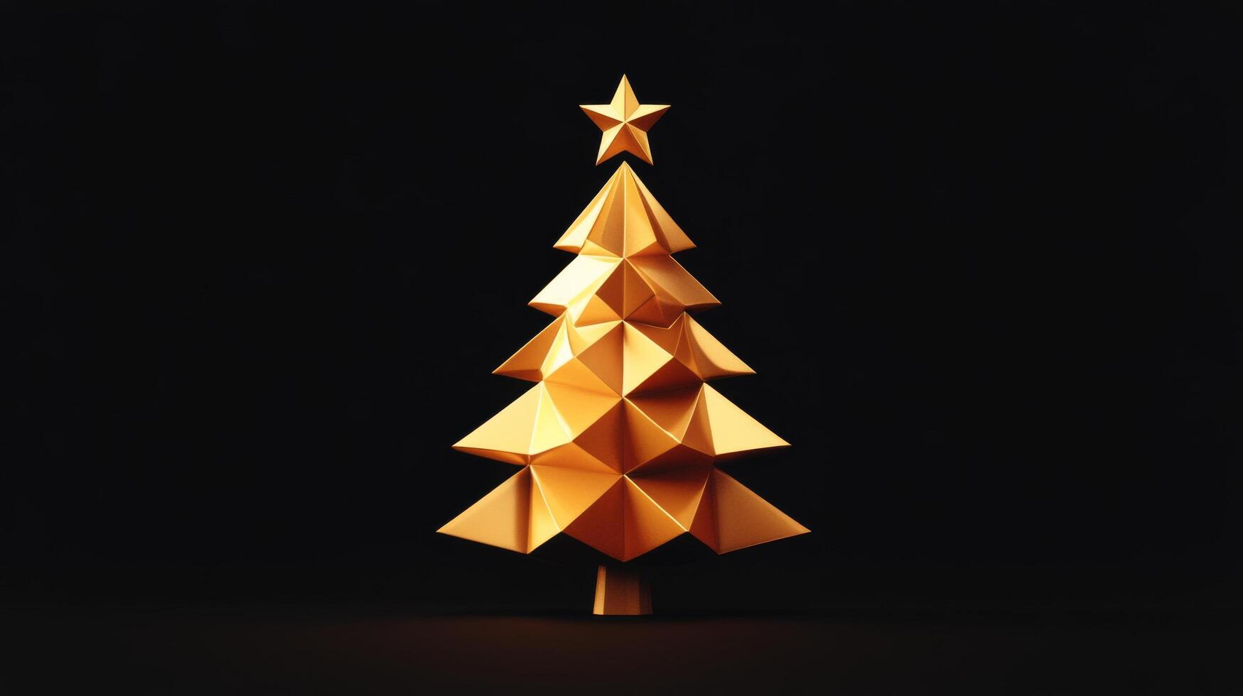 A golden Christmas tree with stars and lights on a dark background photo