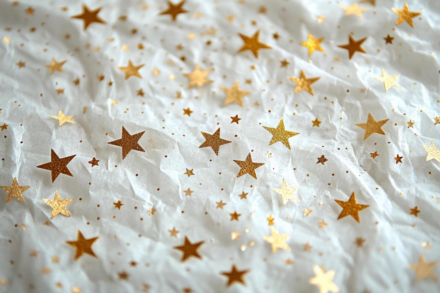 A multitude of golden stars scattered across a white background for creative decoration photo