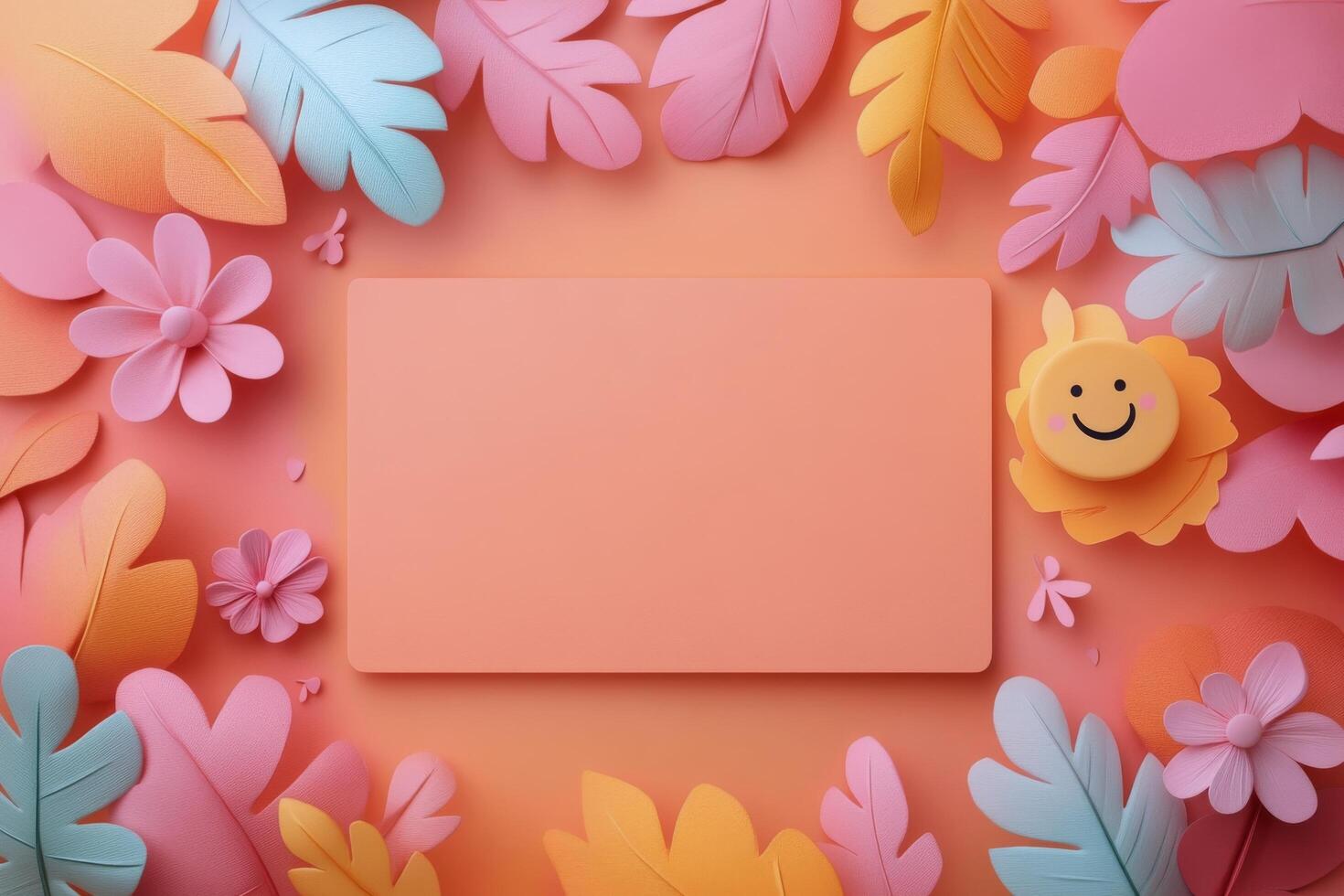 A cheerful smartphone surrounded by colorful autumn leaves on a bright background photo