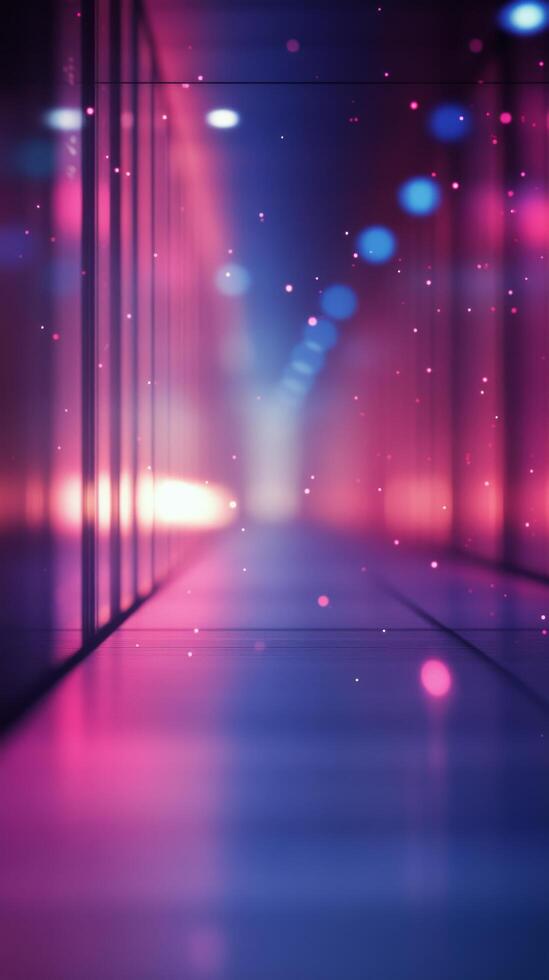A vibrant display of colorful lights illuminating a data center corridor at night photo