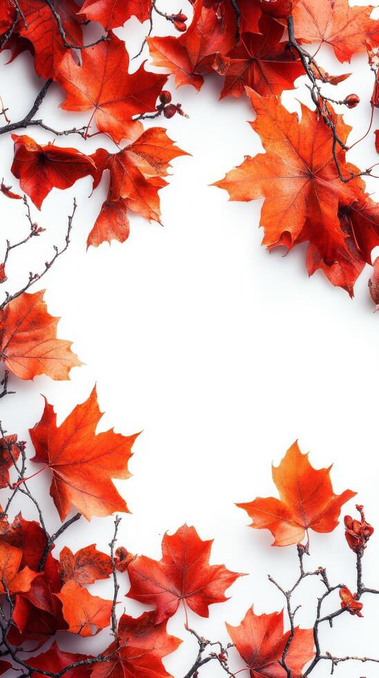 Vibrant orange maple leaves glowing under soft sunlight in autumn photo