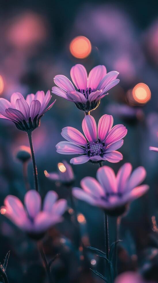 Vibrant pink daisies in full bloom under soft natural light during springtime photo