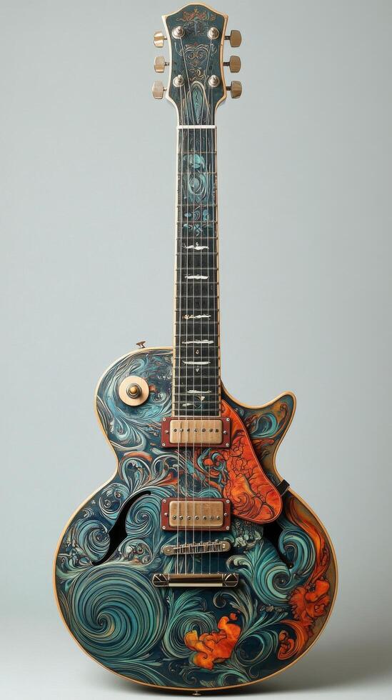 Artistic guitar with intricate designs showcasing creativity and craftsmanship photo