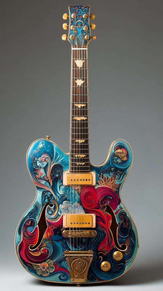 Artistic guitar with intricate designs showcasing creativity and craftsmanship photo