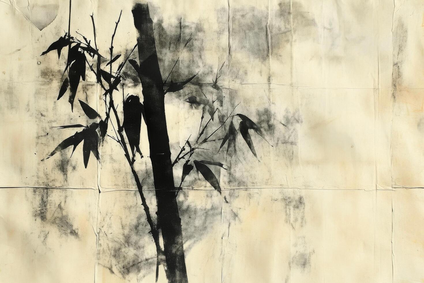 Subtle shadows cast by bamboo leaves on textured white paper in natural light photo
