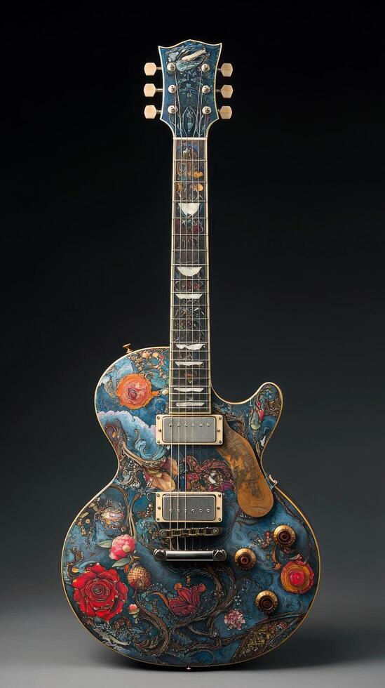 Artistic guitar with intricate designs showcasing creativity and craftsmanship photo