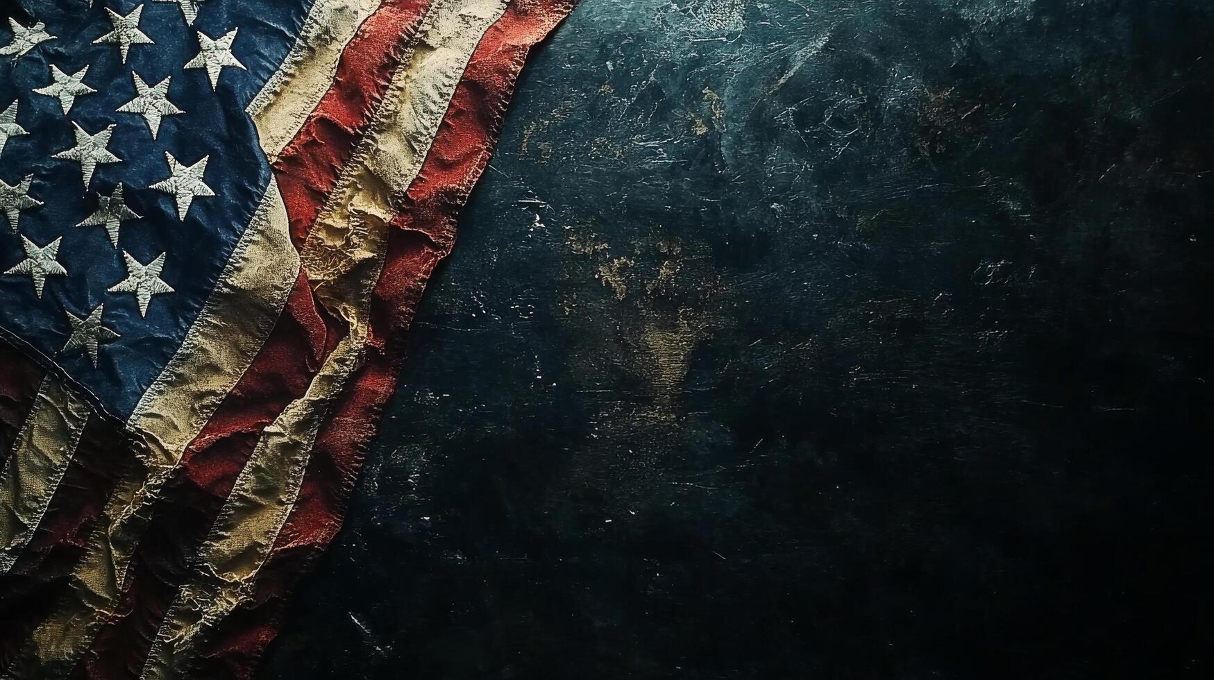 Worn American flag draped against a textured dark surface creating a historical atmosphere photo