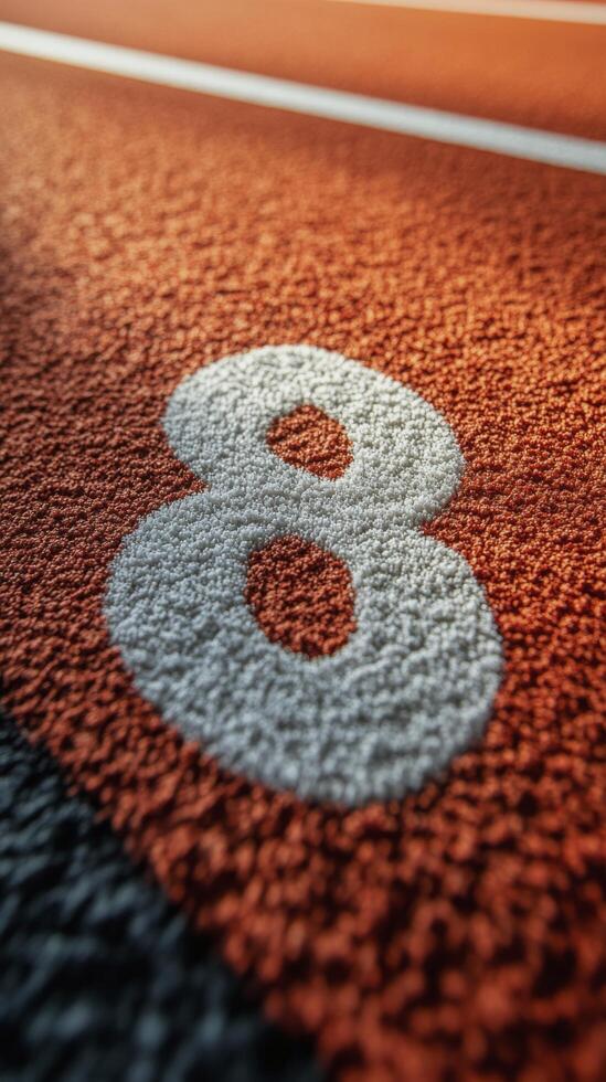 The number eight marked on a vibrant athletic running track during a sunny day at a sports facility photo