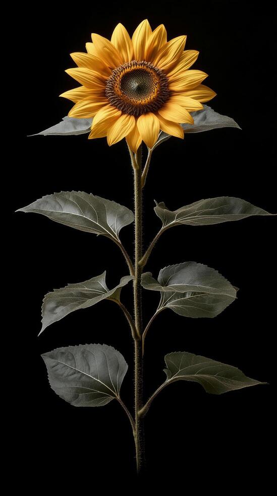 A bright sunflower stands tall against a dark backdrop, highlighting its natural beauty photo