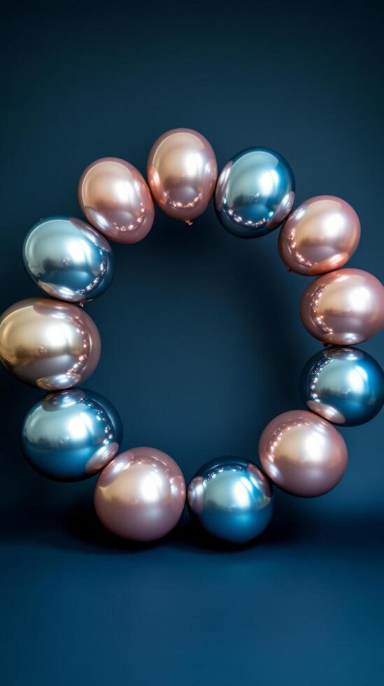 Colorful metallic balloons floating against a dark background for celebrations or events photo