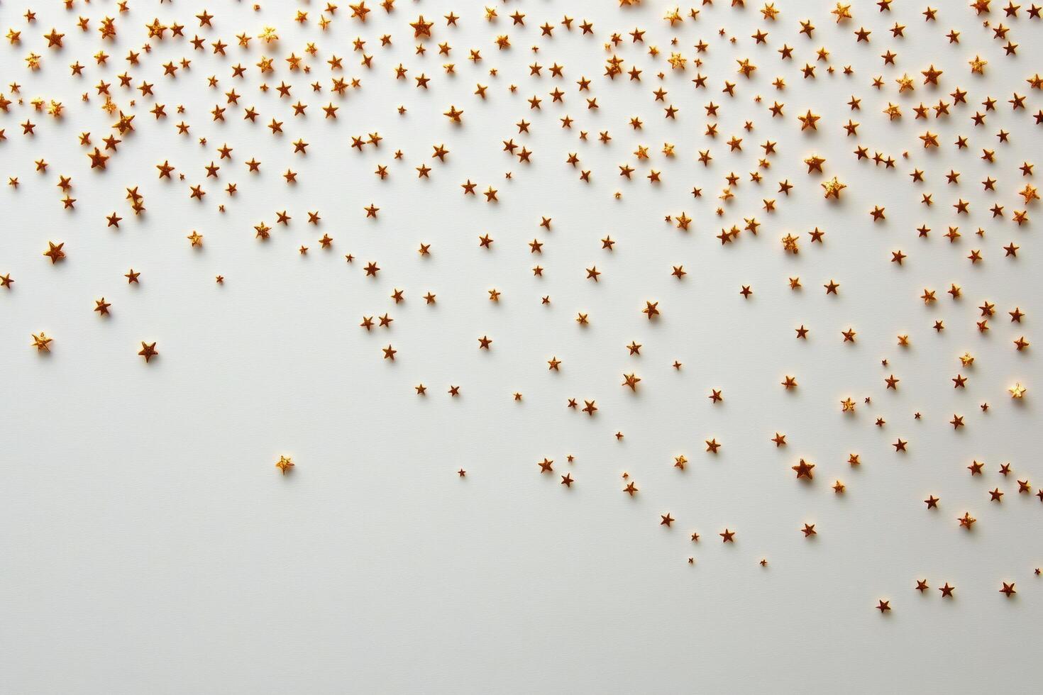 A multitude of golden stars scattered across a white background for creative decoration photo