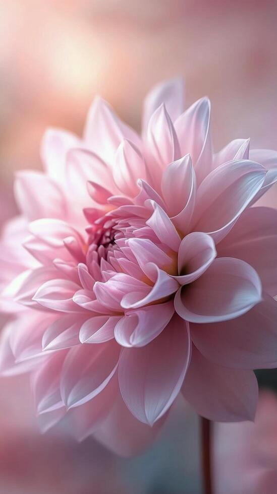 Delicate pink flower blooming in soft sunlight during early spring season photo