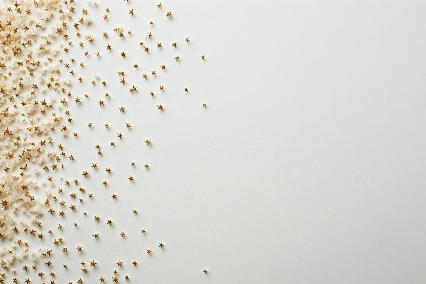 A multitude of golden stars scattered across a white background for creative decoration photo