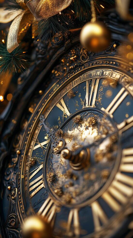 Intricate antique clock with ornate details and a golden finish captured in soft lighting photo