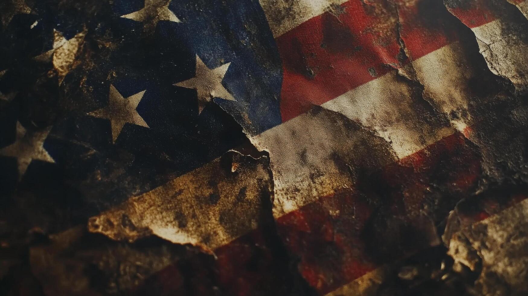 Worn American flag draped against a textured dark surface creating a historical atmosphere photo