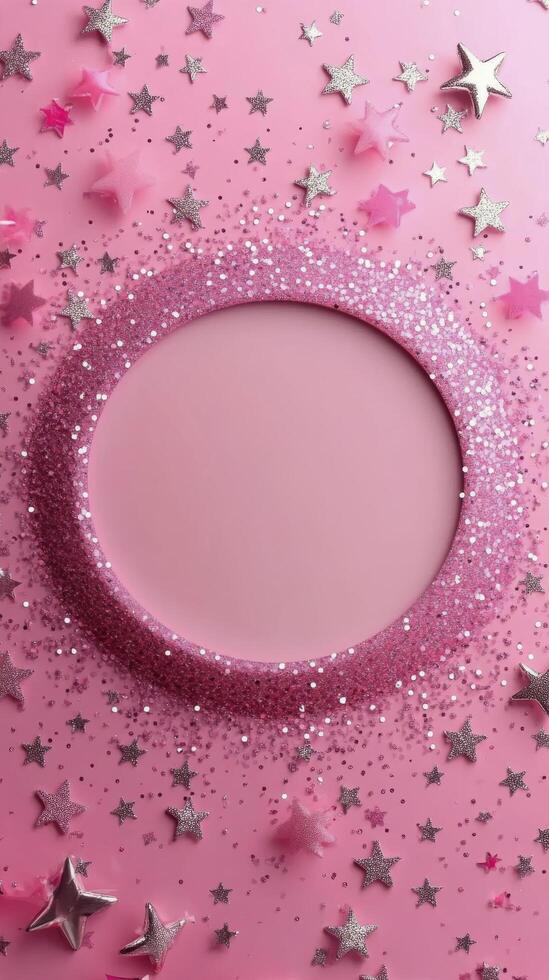 A beautifully decorated pink cake with a starry theme for celebrations and special occasions photo