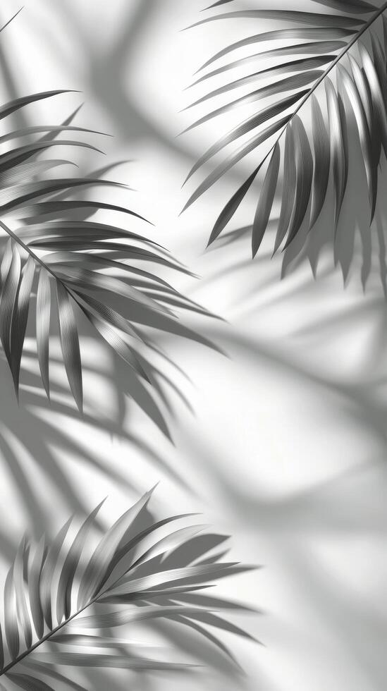 Soft shadows of palm leaves create a serene atmosphere in a sunlit indoor space photo